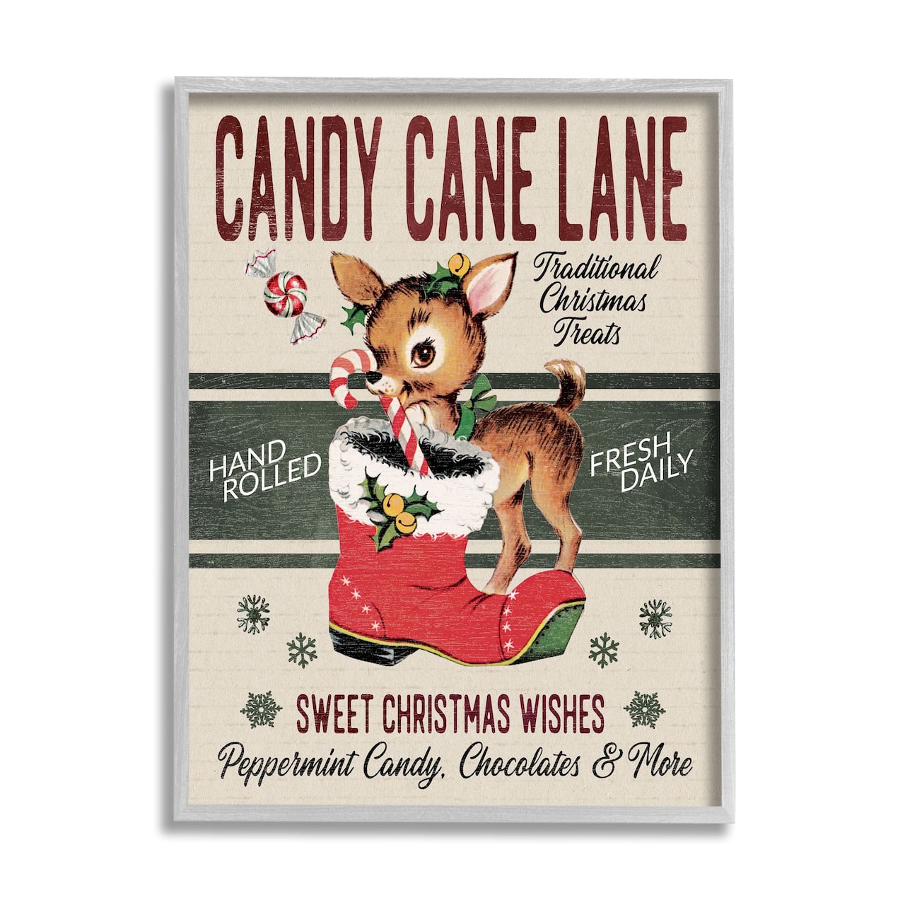 Stupell Industries Candy Cane Lane Vintage Reindeer Boot Framed Giclee Art